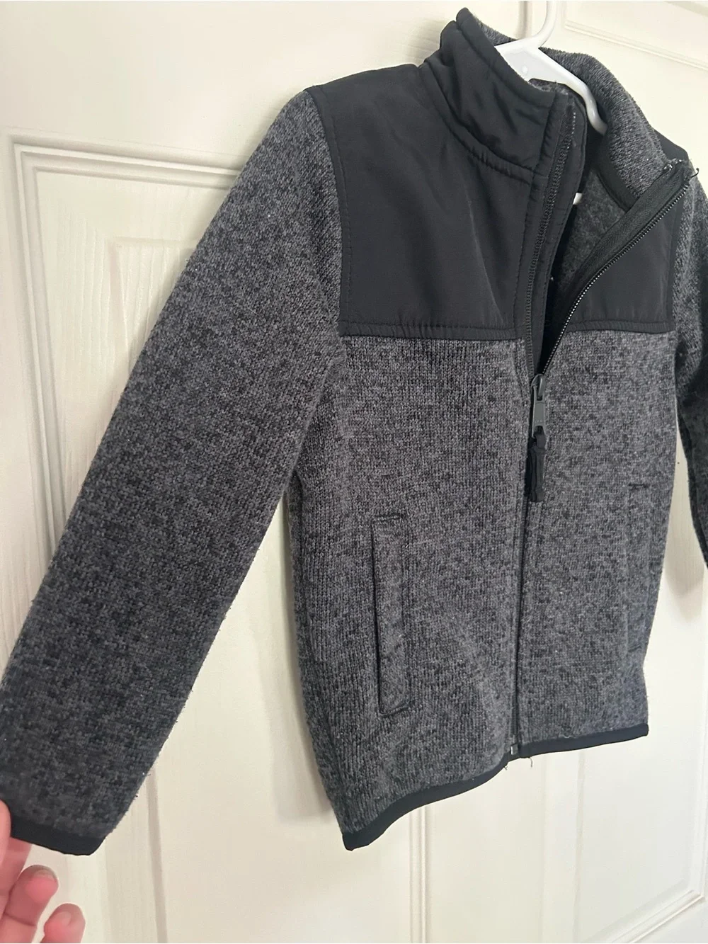 Toddler Boys, The Children's Place, Gray and Black Full-Zip Knit Fleece Jacket,